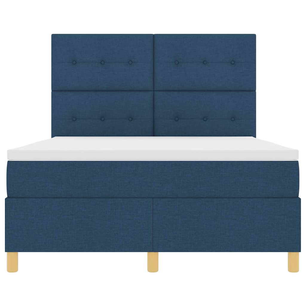 Postel S Boxspringem S Čelo Modrá 140 X 200 Cm Textil