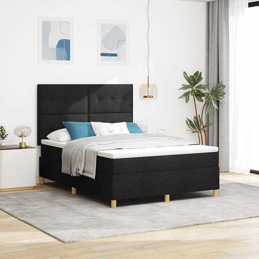 Postel S Boxspringem S Čelo Černá 160 X 200 Cm Textil