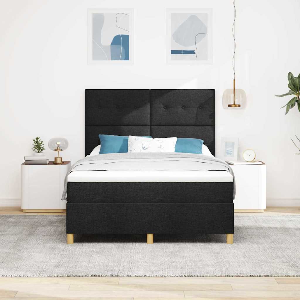 Postel S Boxspringem S Čelo Černá 160 X 200 Cm Textil