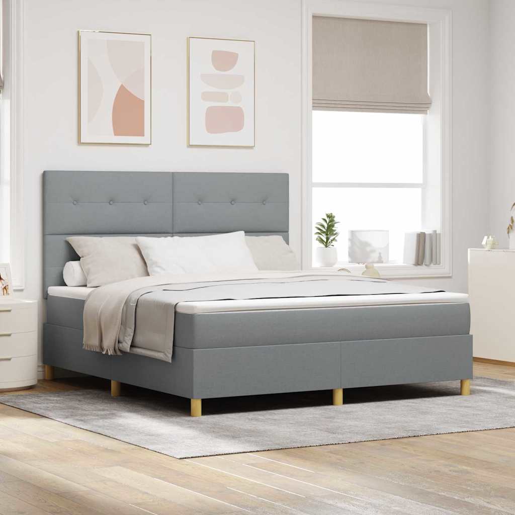 Postel S Boxspringem S Čelo Světle Šedá 180 X 200 Cm Textil