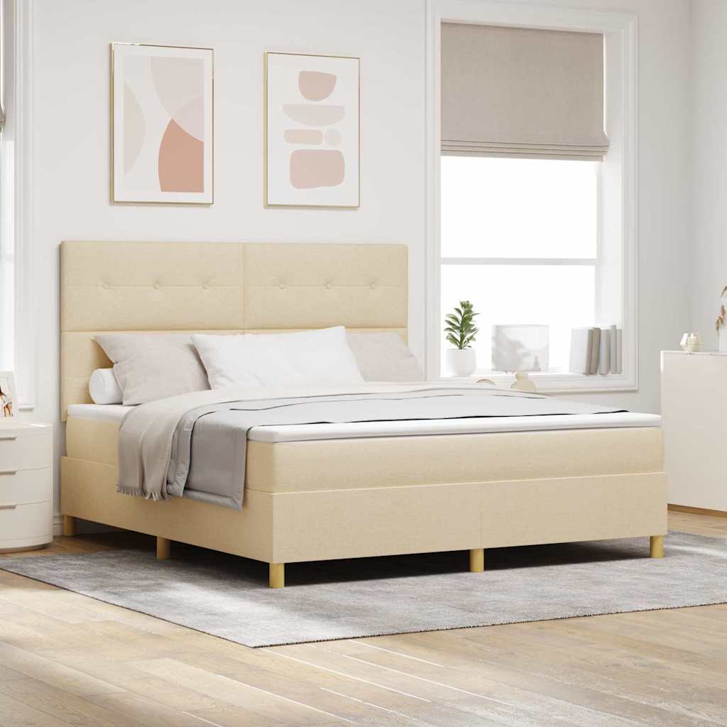 Postel S Boxspringem S Čelo Krémová 180 X 200 Cm Textil