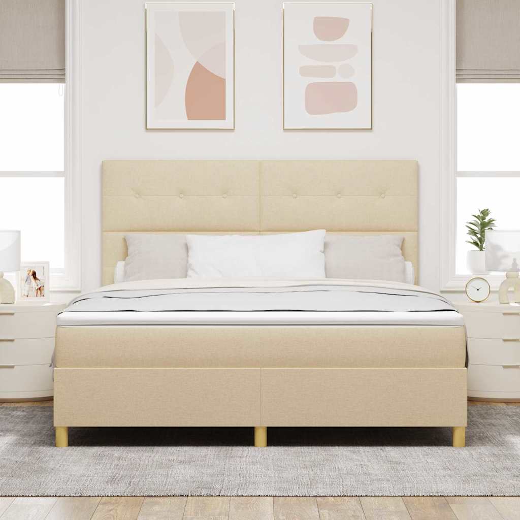 Postel S Boxspringem S Čelo Krémová 180 X 200 Cm Textil