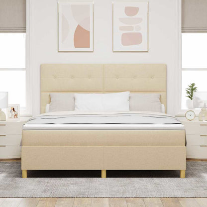 Postel S Boxspringem S Čelo Krémová 180 X 200 Cm Textil