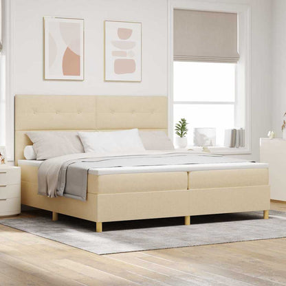 Postel S Boxspringem S Čelo Krémová 200 X 200 Cm Textil