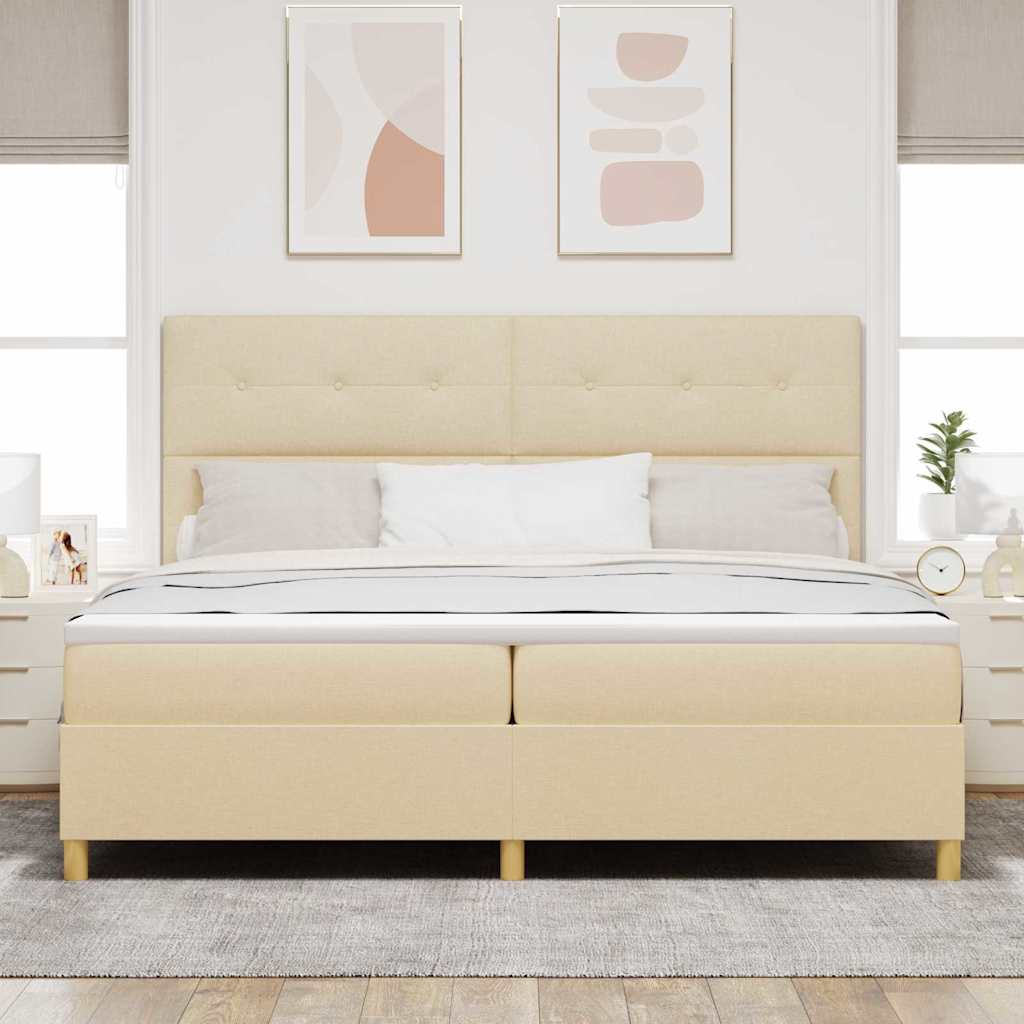 Postel S Boxspringem S Čelo Krémová 200 X 200 Cm Textil