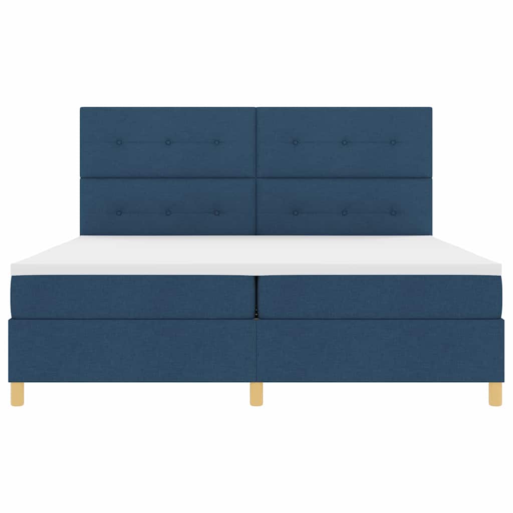 Postel S Boxspringem S Čelo Modrá 200 X 200 Cm Textil