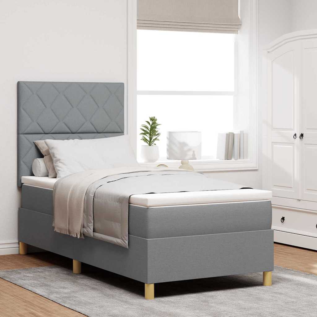 Postel S Boxspringem S Čelo Světle Šedá 100 X 200 Cm Textil