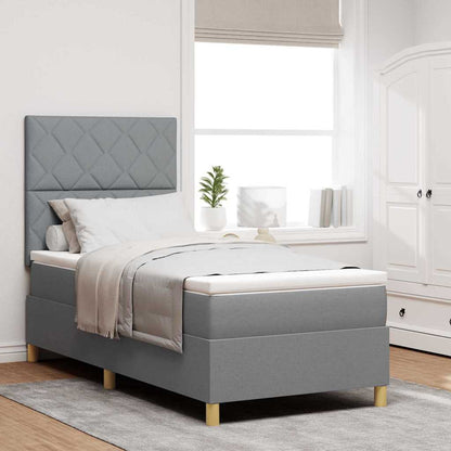 Postel S Boxspringem S Čelo Světle Šedá 100 X 200 Cm Textil