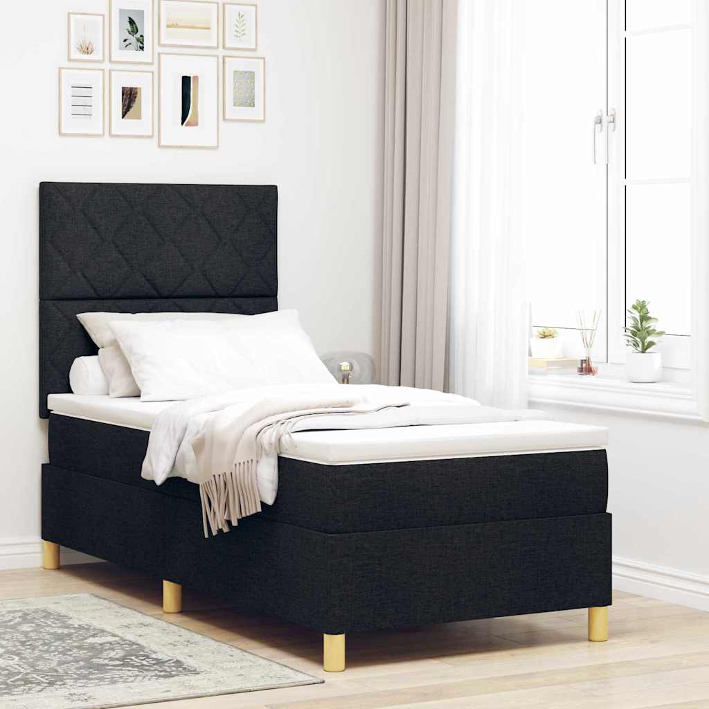 Postel S Boxspringem S Čelo Černá 100 X 200 Cm Textil