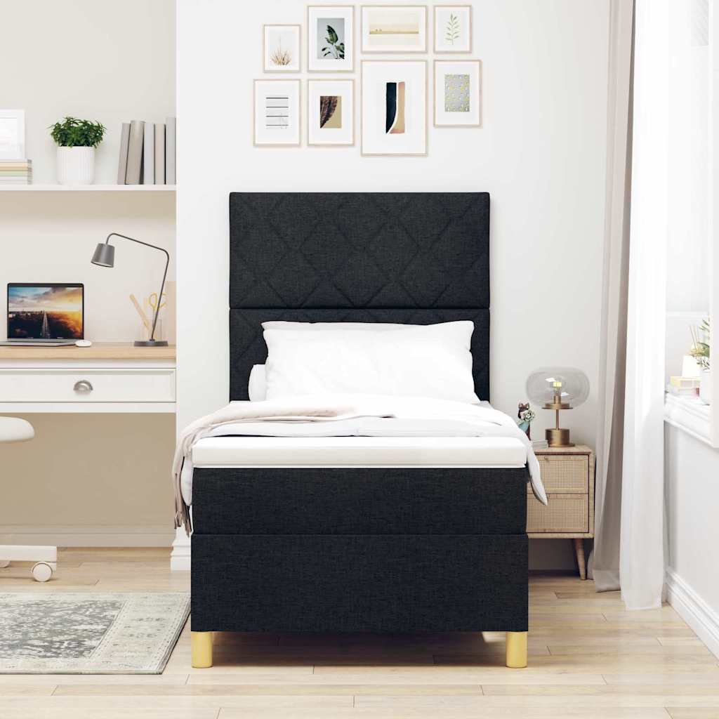 Postel S Boxspringem S Čelo Černá 100 X 200 Cm Textil