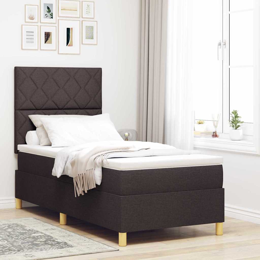 Postel S Boxspringem S Čelo Tmavě Hnědá 100 X 200 Cm Textil