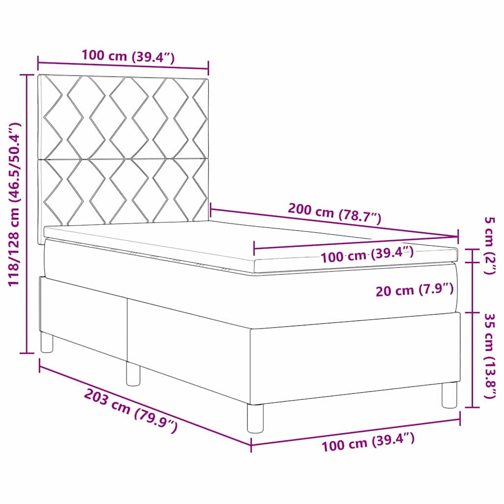 Postel S Boxspringem S Čelo Tmavě Hnědá 100 X 200 Cm Textil
