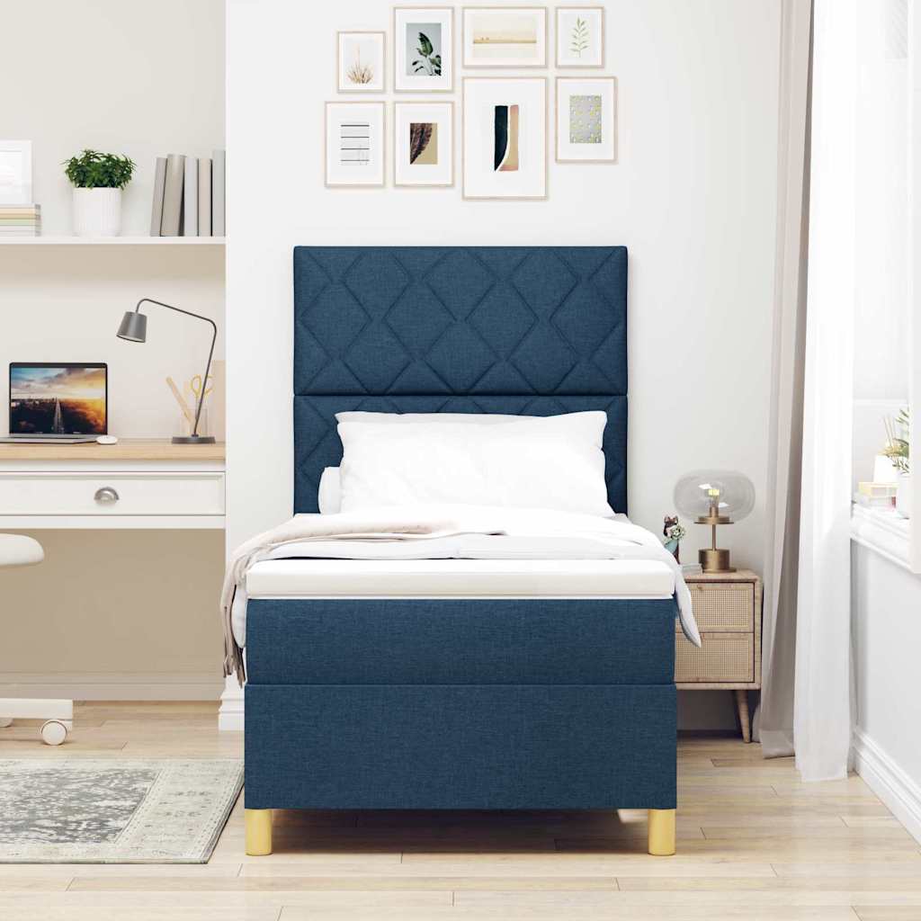 Postel S Boxspringem S Čelo Modrá 100 X 200 Cm Textil