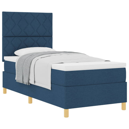 Postel S Boxspringem S Čelo Modrá 100 X 200 Cm Textil