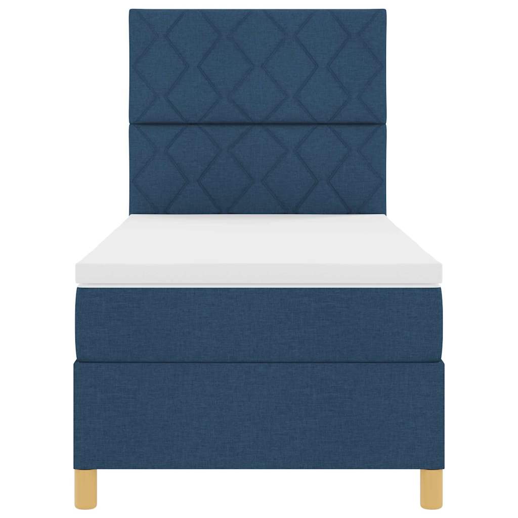 Postel S Boxspringem S Čelo Modrá 100 X 200 Cm Textil