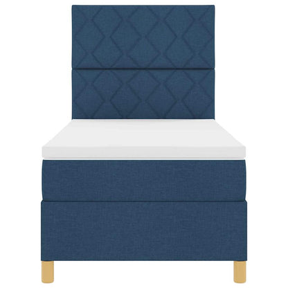 Postel S Boxspringem S Čelo Modrá 100 X 200 Cm Textil