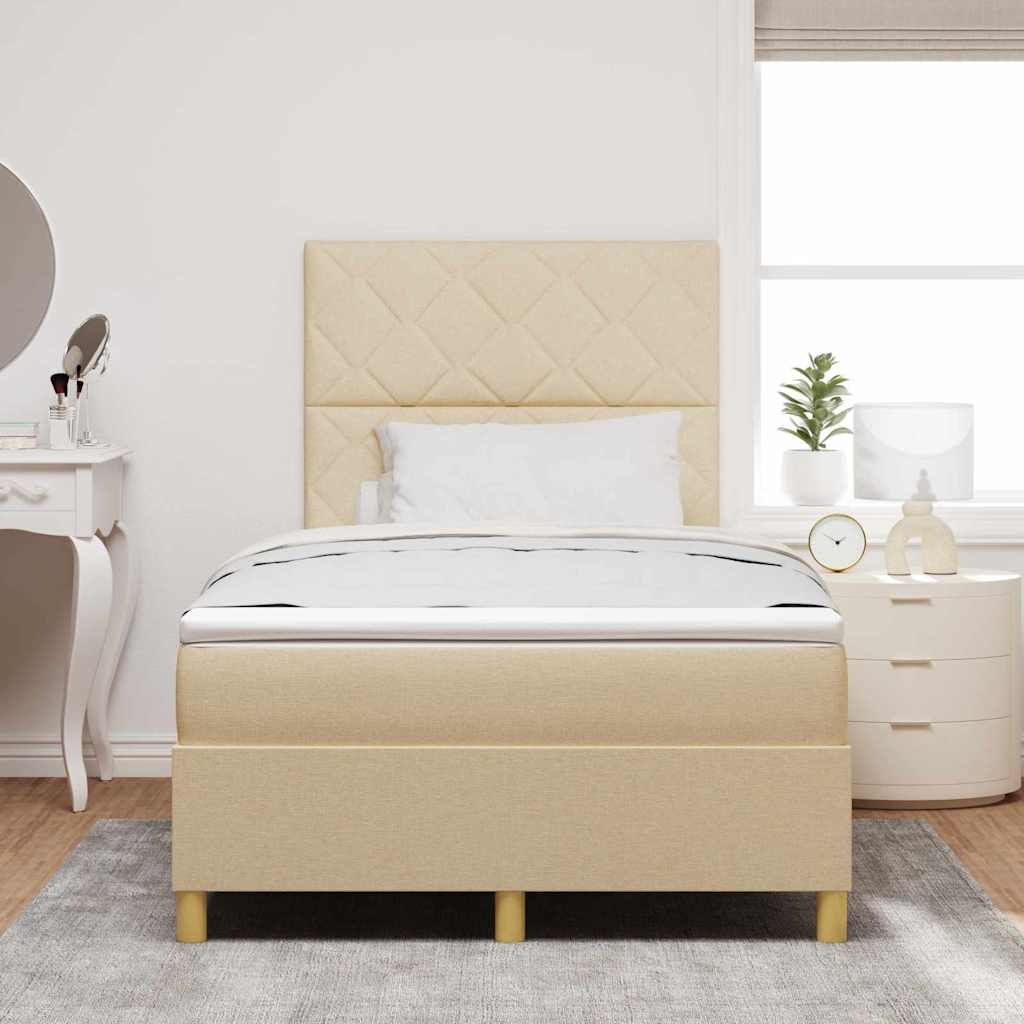 Postel S Boxspringem S Čelo Krémová 120 X 190 Cm Textil