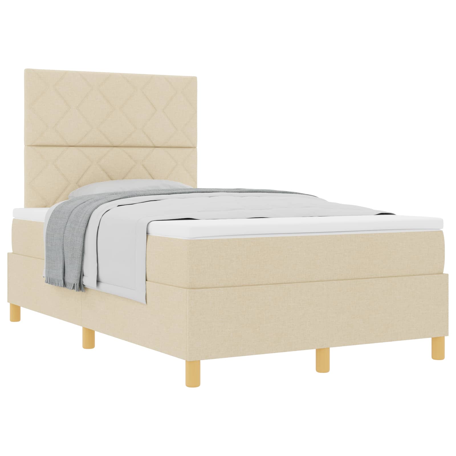Postel S Boxspringem S Čelo Krémová 120 X 190 Cm Textil
