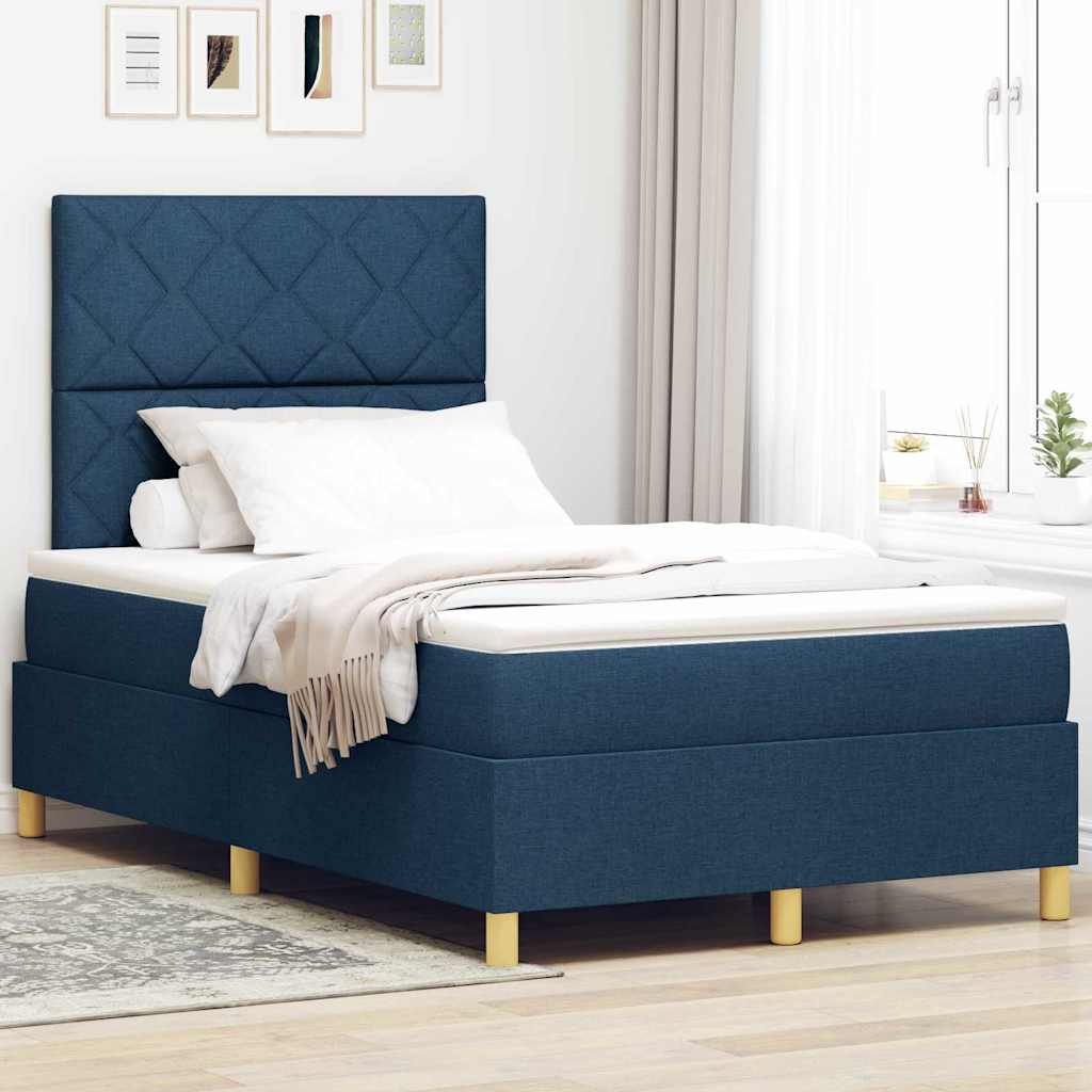 Postel S Boxspringem S Čelo Modrá 120 X 190 Cm Textil