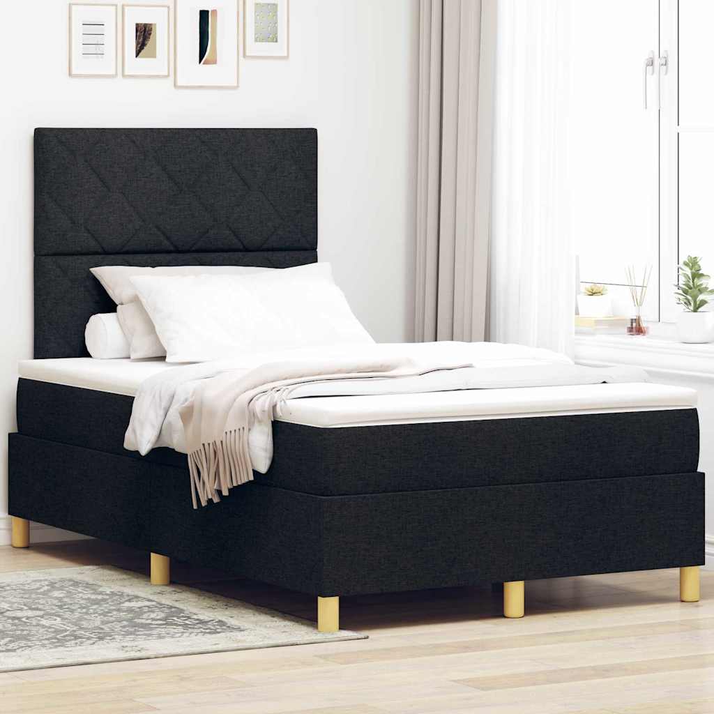 Postel S Boxspringem S Čelo Černá 120 X 200 Cm Textil