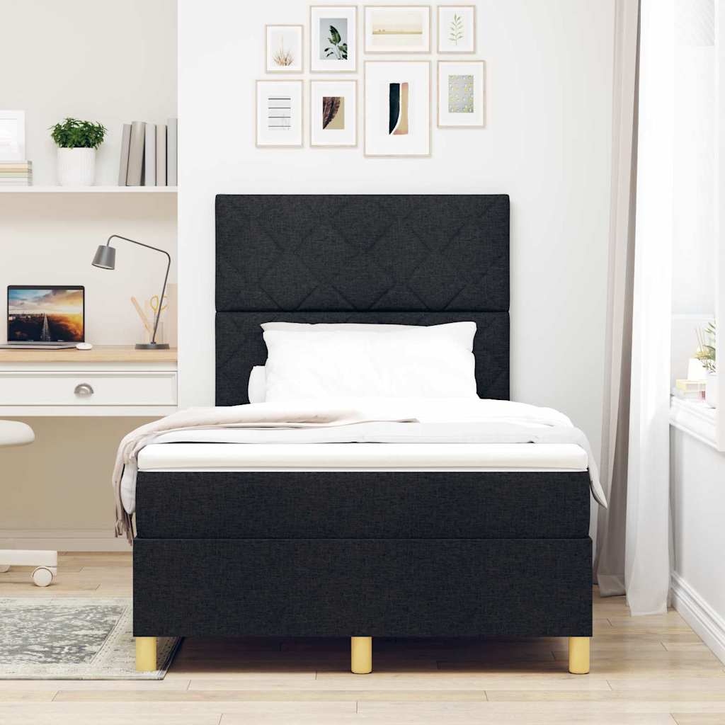 Postel S Boxspringem S Čelo Černá 120 X 200 Cm Textil