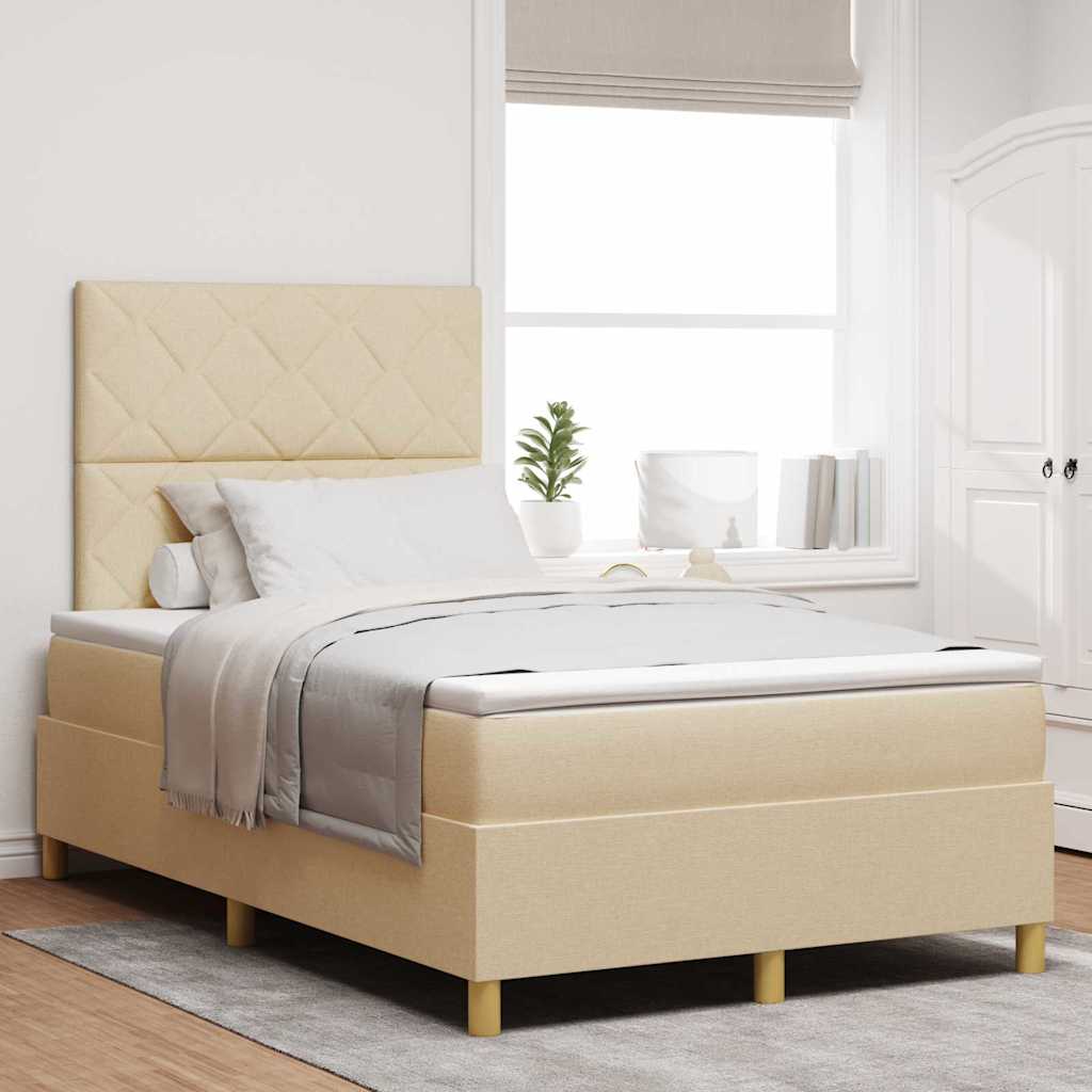 Postel S Boxspringem S Čelo Krémová 120 X 200 Cm Textil
