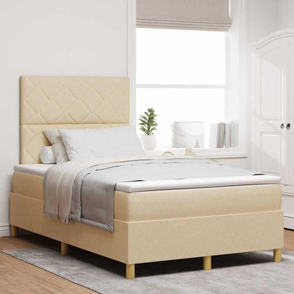 Postel S Boxspringem S Čelo Krémová 120 X 200 Cm Textil