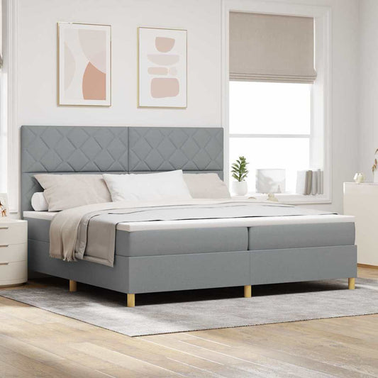 Postel S Boxspringem S Čelo Světle Šedá 200 X 200 Cm Textil