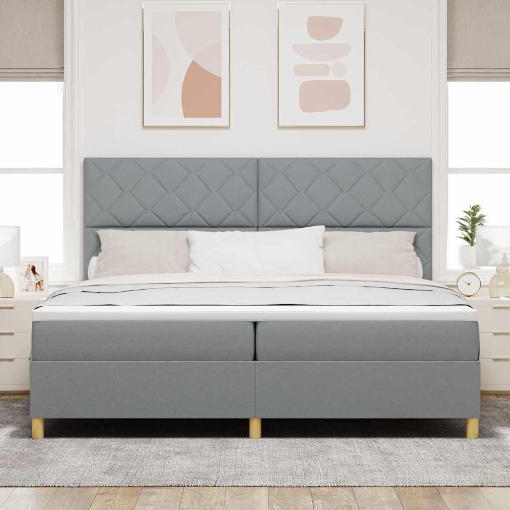 Postel S Boxspringem S Čelo Světle Šedá 200 X 200 Cm Textil