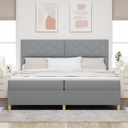 Postel S Boxspringem S Čelo Světle Šedá 200 X 200 Cm Textil