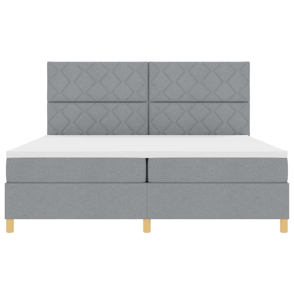Postel S Boxspringem S Čelo Světle Šedá 200 X 200 Cm Textil
