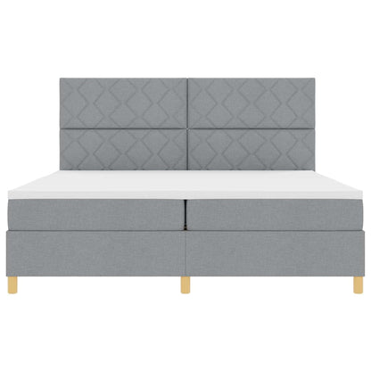Postel S Boxspringem S Čelo Světle Šedá 200 X 200 Cm Textil