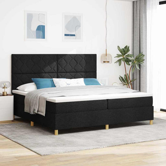 Postel S Boxspringem S Matrací S Čelo Černá 200 X 200 Cm Textil