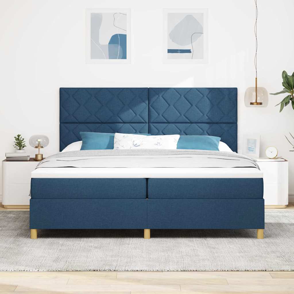 Postel S Boxspringem S Čelo Modrá 200 X 200 Cm Textil