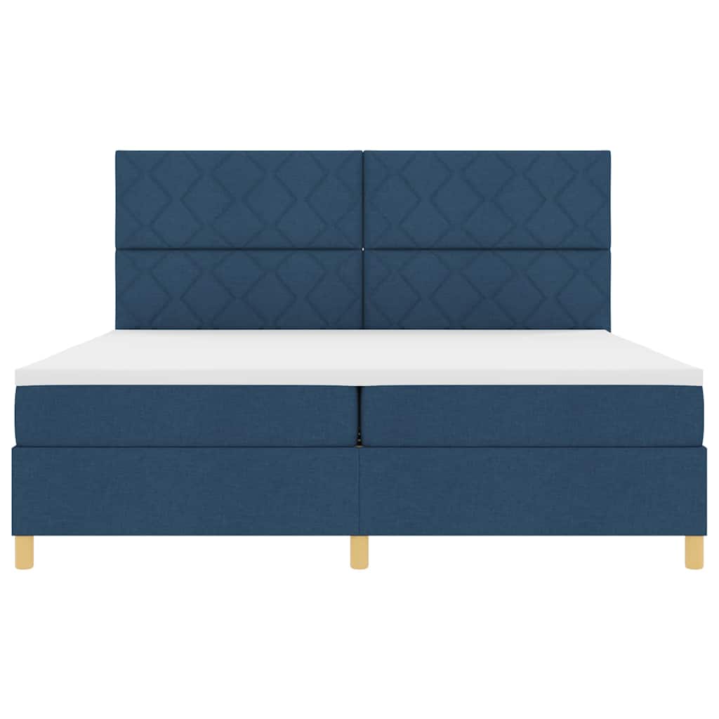 Postel S Boxspringem S Čelo Modrá 200 X 200 Cm Textil