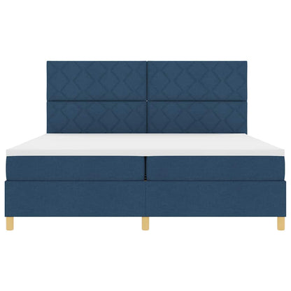 Postel S Boxspringem S Čelo Modrá 200 X 200 Cm Textil