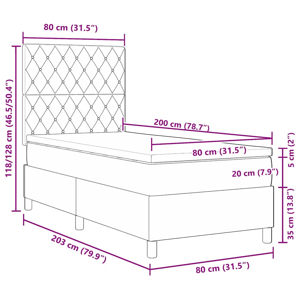 Postel S Boxspringem S Matrací Tmavě Šedá 80 X 200 Cm Samet