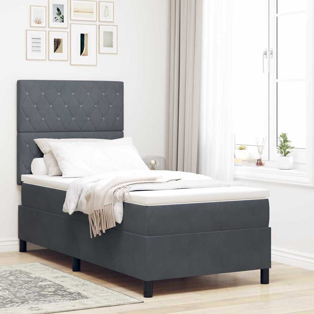 Postel S Boxspringem S Matrací Tmavě Šedá 90 X 190 Cm Samet