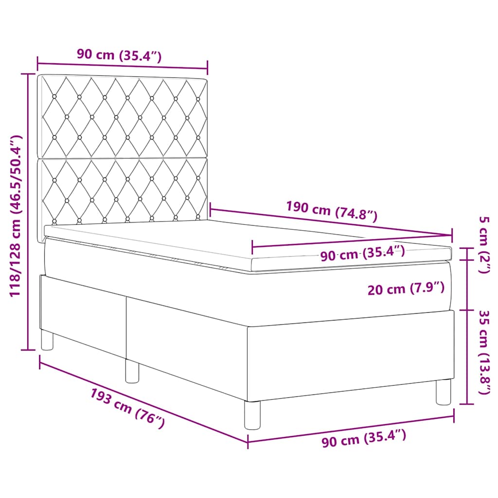 Postel S Boxspringem S Matrací Tmavě Šedá 90 X 190 Cm Samet