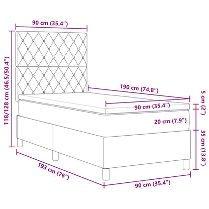 Postel S Boxspringem S Matrací Tmavě Šedá 90 X 190 Cm Samet