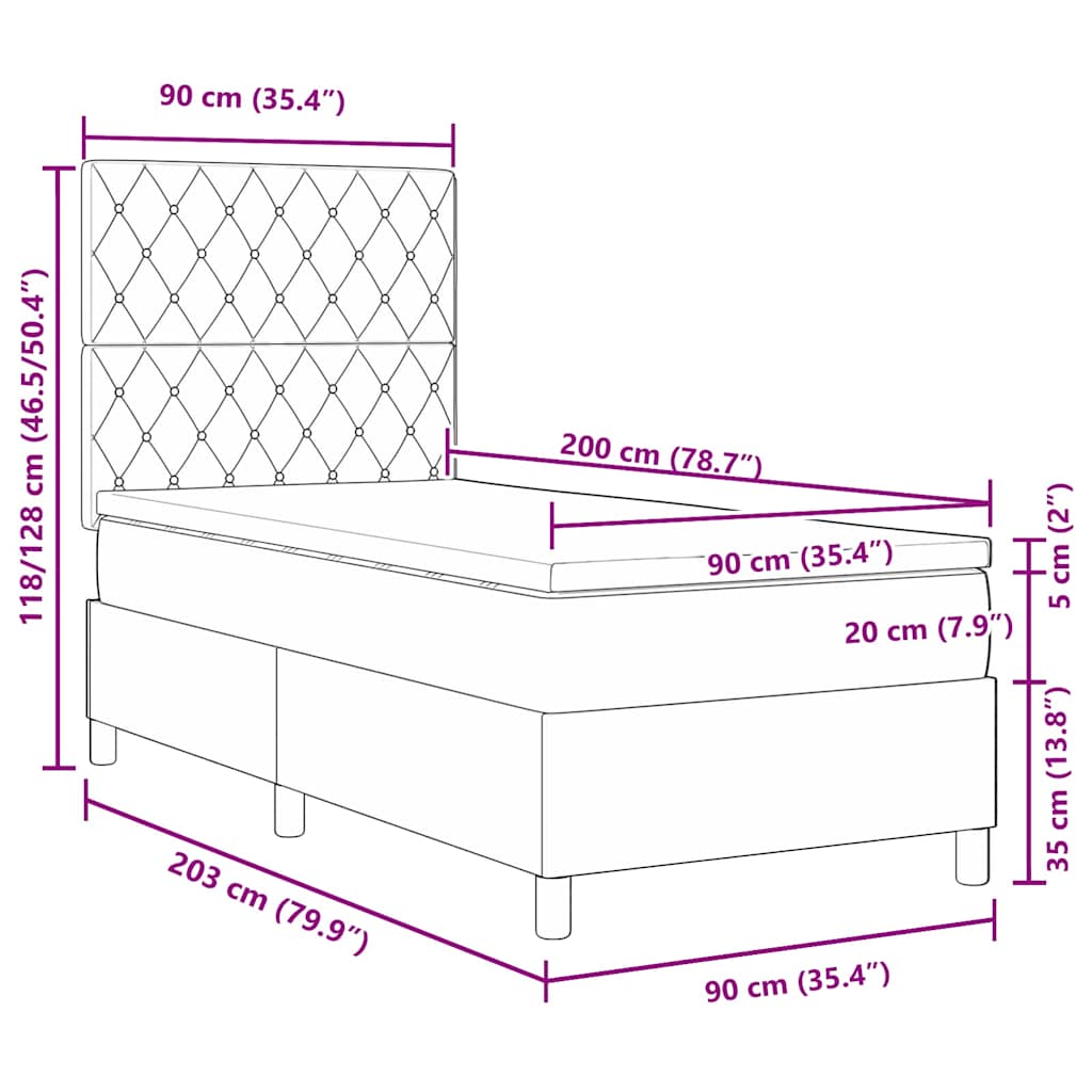 Postel S Boxspringem S Matrací Tmavě Šedá 90 X 200 Cm Samet