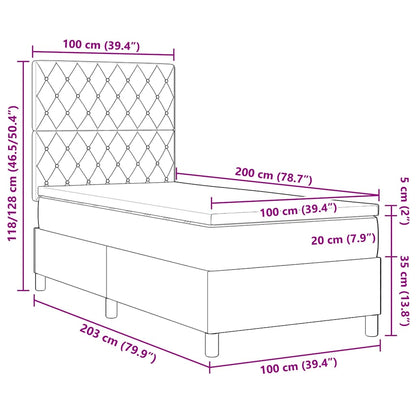 Postel S Boxspringem S Matrací Světle Šedá 100 X 200 Cm Samet