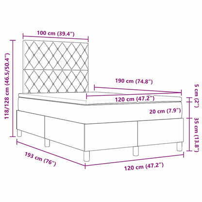 Postel S Boxspringem S Matrací Světle Šedá 120 X 190 Cm Samet