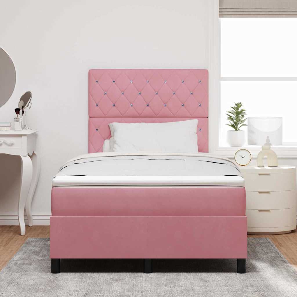 Postel S Boxspringem S Matrací S Čelo Růžová 120 X 190 Cm Samet