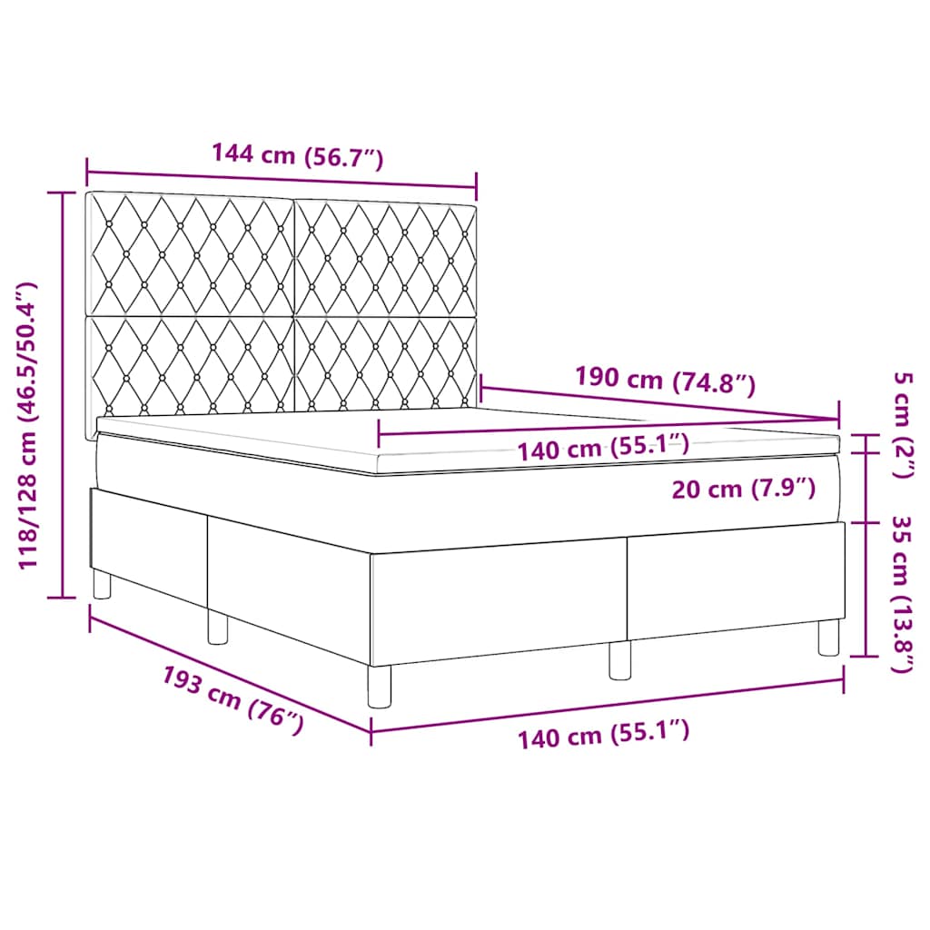 Postel S Boxspringem S Matrací Světle Šedá 140 X 190 Cm Samet