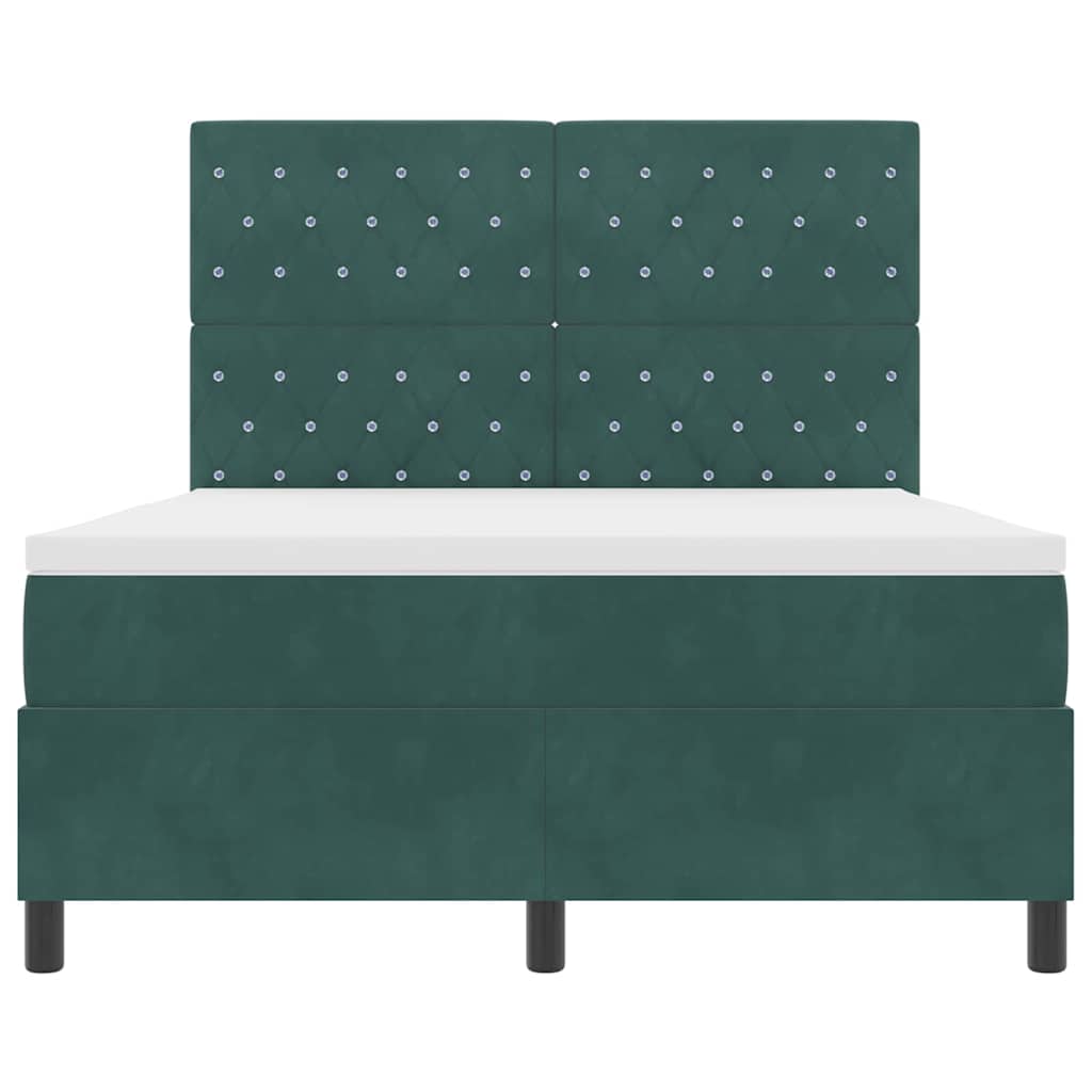 Postel S Boxspringem S Matrací Tmavě Zelená 140 X 190 Cm Samet