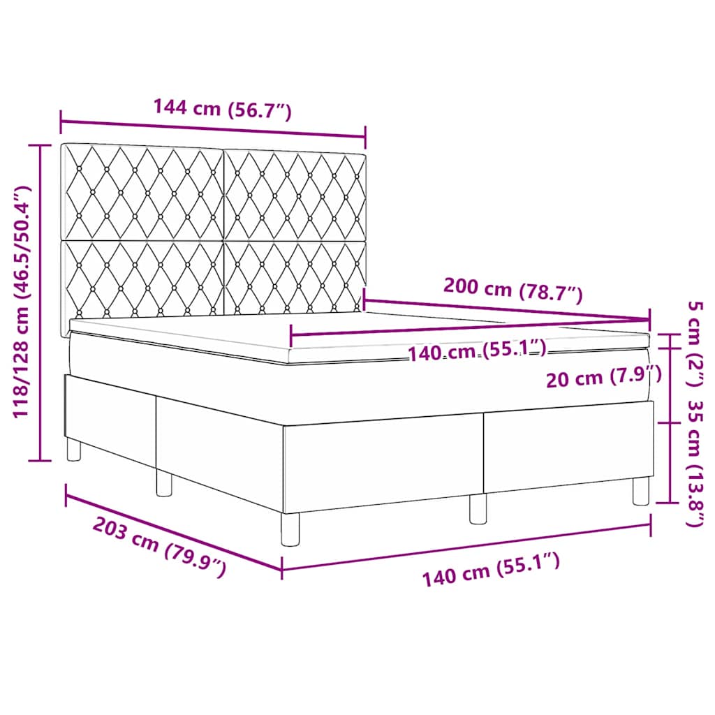 Postel S Boxspringem S Matrací Světle Šedá 140 X 200 Cm Samet