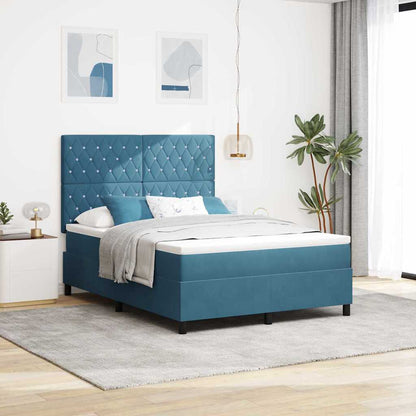 Postel S Boxspringem S Matrací Tmavě Modrá 140 X 200 Cm Samet