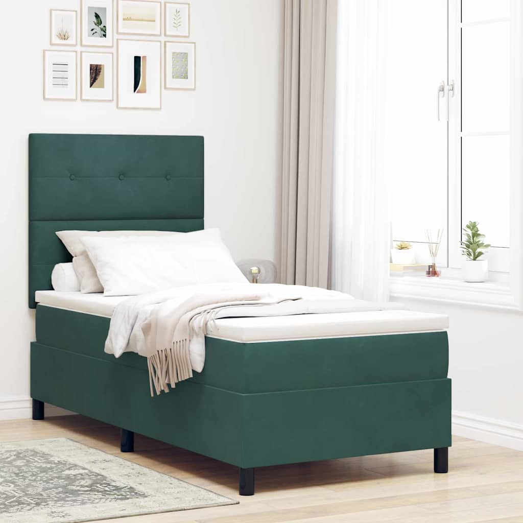Postel S Boxspringem S Čelo Tmavě Zelená 90 X 190 Cm Samet
