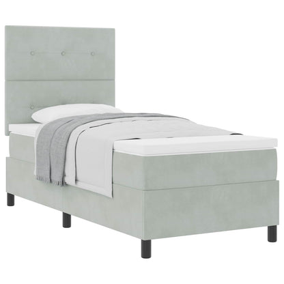 Postel S Boxspringem S Čelo Světle Šedá 90 X 200 Cm Samet